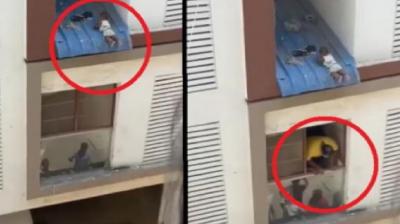 Newborn was about to fall from the balcony news in hindi