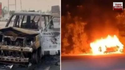 A moving ambulance caught fire, killing four people in gujarat
