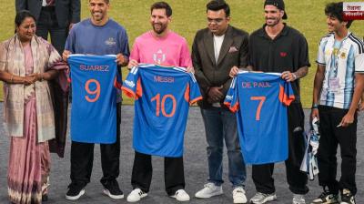 ICC Chairman Jay Shah presented Lionel Messi with a Team India jersey and a ticket to a T20 World Cup match.