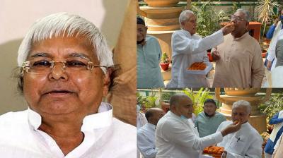 RJD leaders expressed happiness by feeding each other sweets after Lalu family got bail